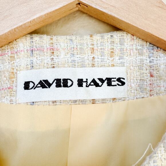 Vintage David Hayes Tweed Boucle Skirt Suit sz 8 Butter Yellow Event Wedding - Picture 2 of 10